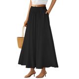 Saia Maxi Prettygarden 2025 Com Babado De Verão, Cintura Alta, Preta