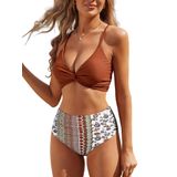 Biquíni Zaful Twist De Cintura Alta Para Mulheres Orange Tribal M