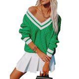 Suéter Feminino Aoudery Com Decote Em V De Grandes Dimensões Tricotado Verde Gl