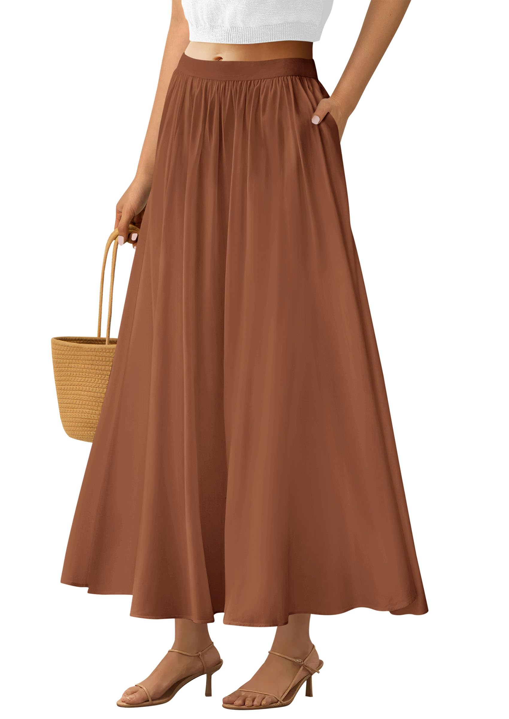 Saia Maxi Feminina Prettygarden Com Babados De Cintura Alta Com Bolsos