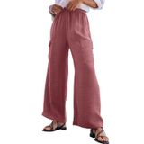 Calças Evaless Beach Para Mulheres Boho, Cintura Alta, Perna Larga, Rosa