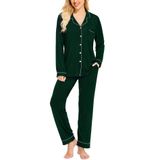 Conjunto De Pijamas Feminino Swomog De Manga Comprida Com Botões, Verde A