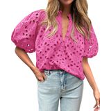 Blusa Feminina Btfbm, Casual De Verão, Ilhó, Decote Em V