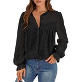 Blusa Prettygarden Com Ilhó De Renda De Manga Comprida Para Mulheres Preta M