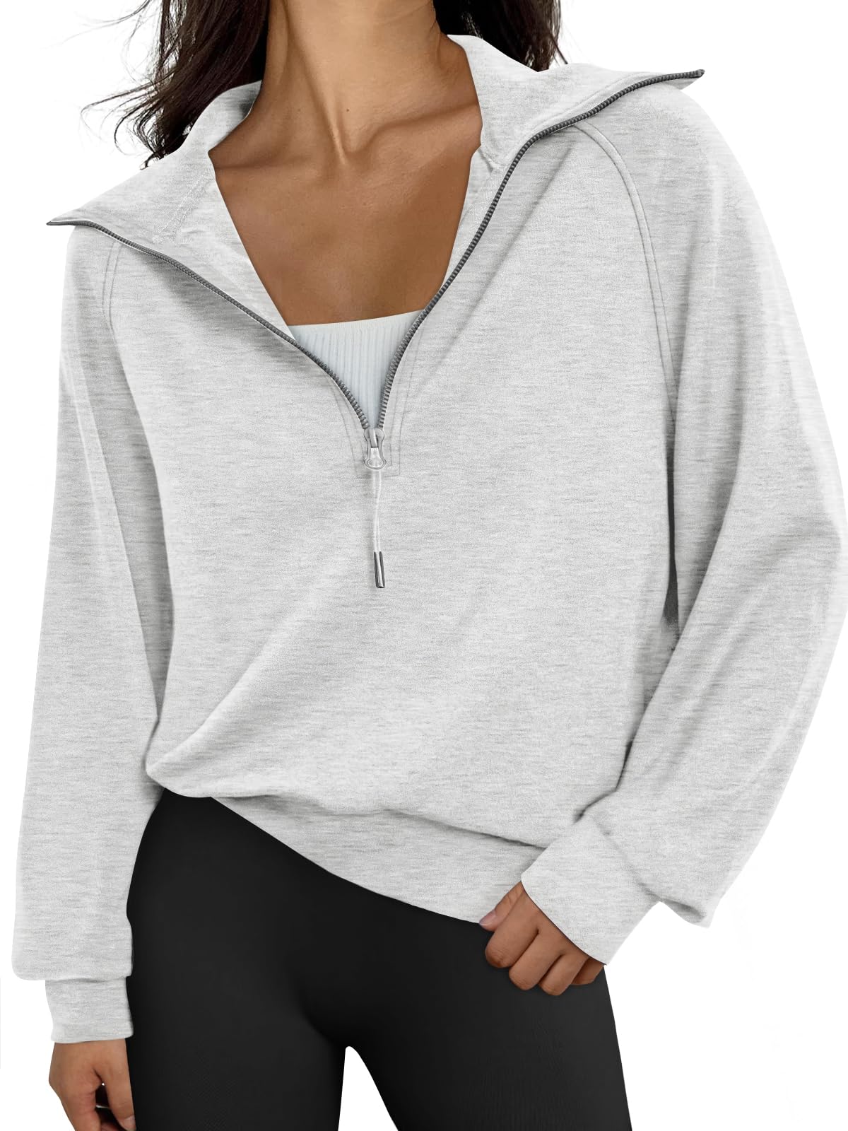 Moletom Trendy Queen Oversize, Pulôver Com Meio Zíper, Cinza M