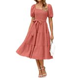 Vestido Berrygo, Verão 2025, Casual, Vestido, Midi, Rosa, Vermelho M, Feminino