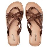 Sandálias Planas Luoika Femininas De Grande Largura, Chinelo Marrom