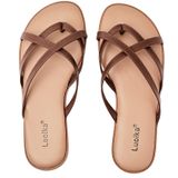 Sandálias Planas Femininas Luoika, Marrons, Largas, Tamanho 11xw