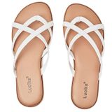 Sandálias Femininas Luoika, Planas, Largas, Brancas, Tamanho 10.5xw, Verão