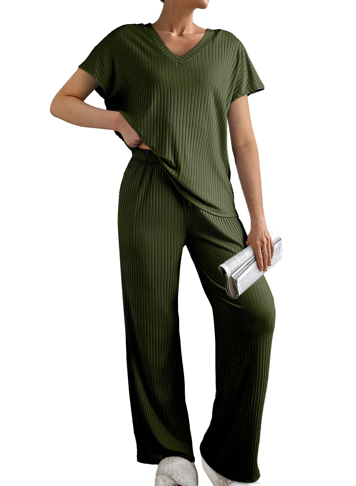 Conjunto De Pijamas Shewin Summer Sweater Lounge Green Para Mulheres