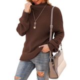 Suéter Feminino Jouica, Gola Alta, Asa De Morcego, Manga Comprida, Marrom