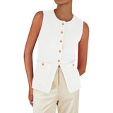 Colete De Suéter Feminino Prettygarden 2025, De Malha De Verão, Branco, S