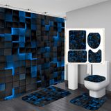 Conjunto De Cortinas De Chuveiro Lqcool, 4 Peças De Cubos 3d Pretos Com Tapetes (preto E Azul)