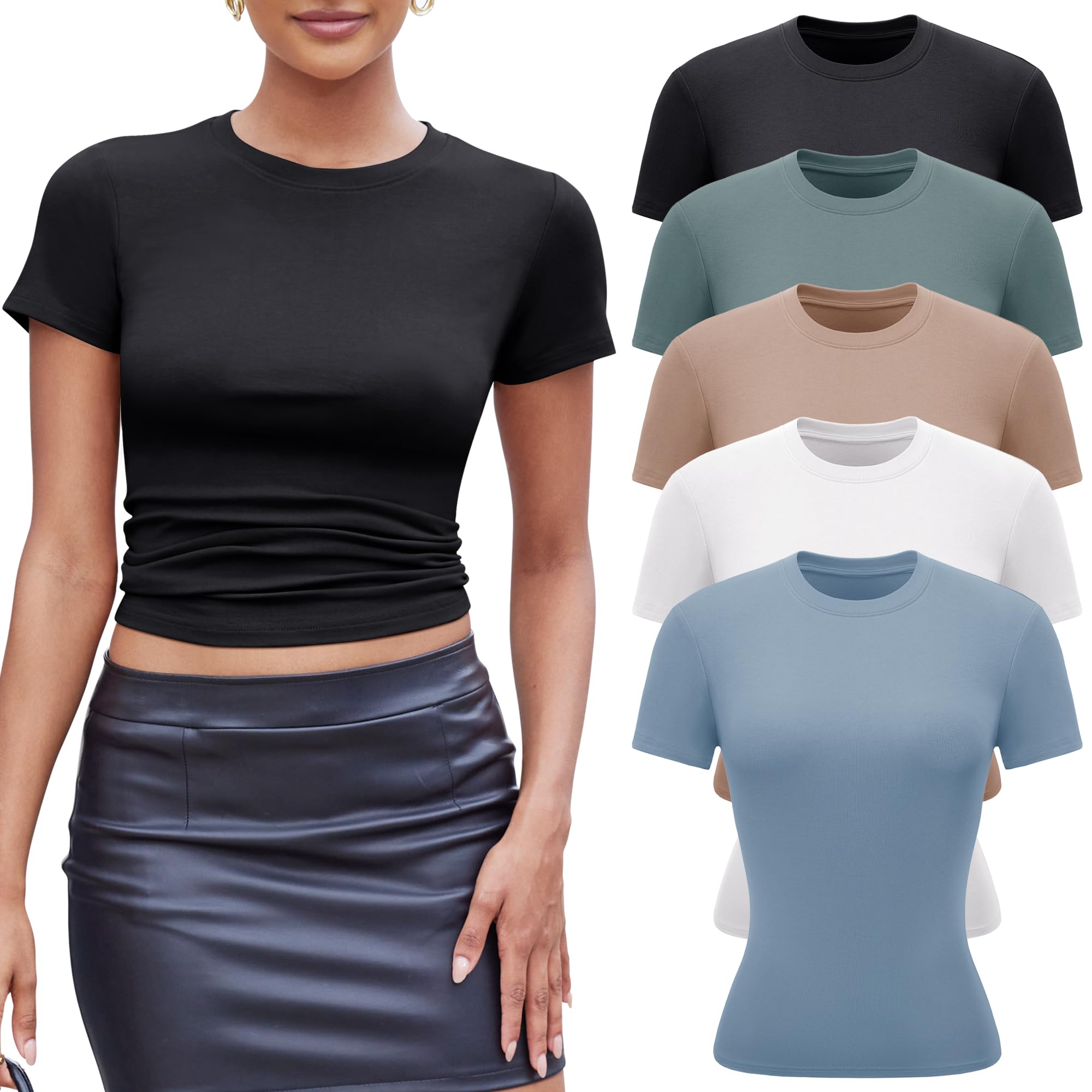 Camisetas Femininas Bvnsoz De Manga Curta E Gola Redonda, Pacote Com 3-5