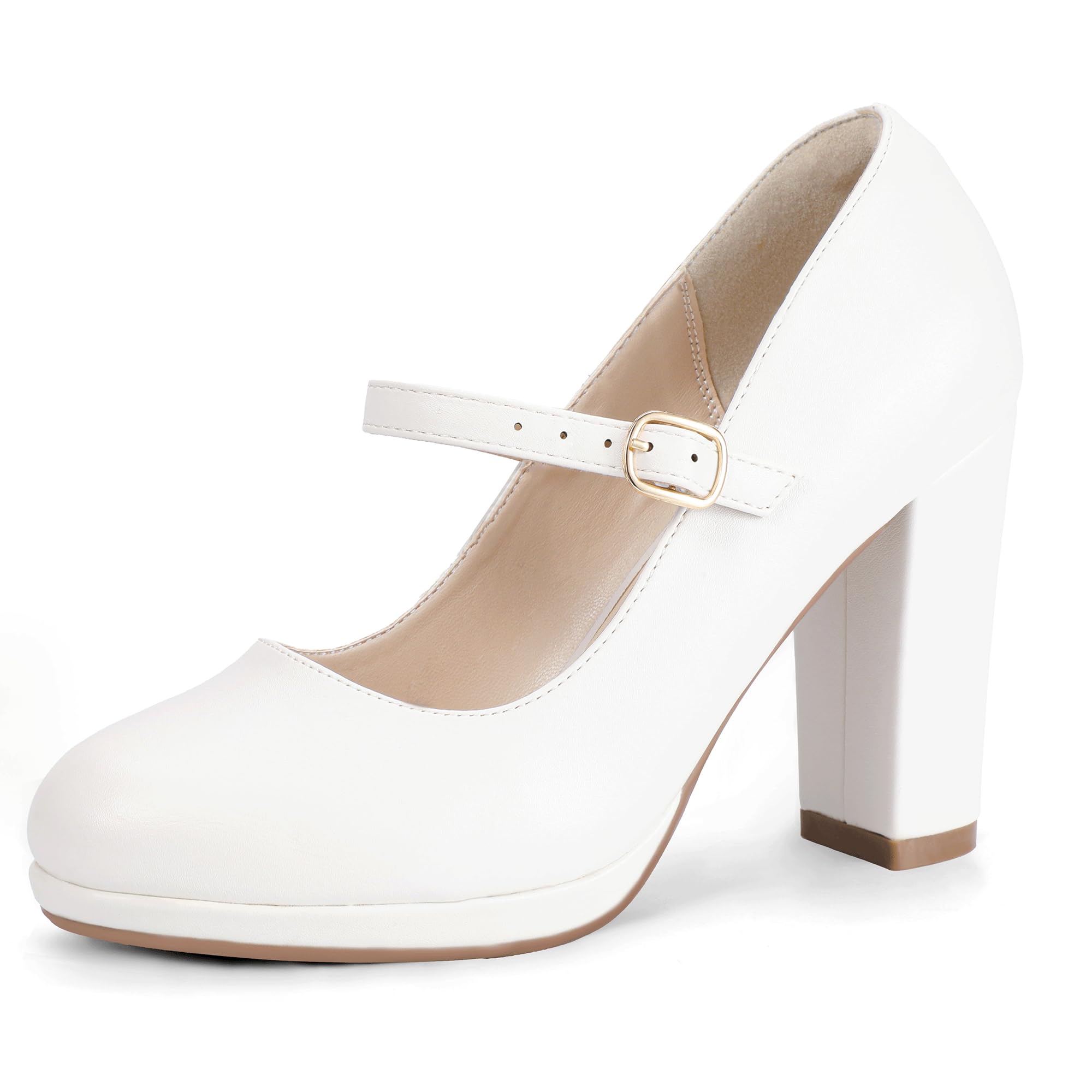 Sapatos Idifu, Salto Branco, Bico Fechado, Plataforma Mary Jane, 10 Cm