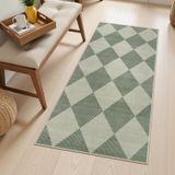 Tapete Runner Beeiva Verde Xadrez Lavável 61x122cm Poliéster