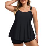 Roupa De Banho Hanna Nikole Tankini, 2 Peças Femininas, Tamanho Grande, Preto