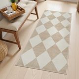 Tapete Beeiva Checkered Lavável Runners 61x122cm Poliéster Bege