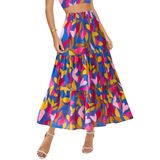 Saia Btfbm Com Estampa Floral Midi Maxi Summer Casual Feminina Azul