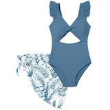 Roupa De Banho Adirun Girl One Piece Recortada Com Babado Azul Escuro De 9 A 10 Anos
