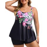 Conjunto De Tanquíni Hanna Nikole Plus Size Com Decote Em U, Flor Rosa 22+