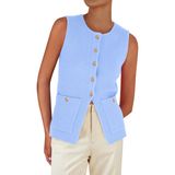 Colete De Suéter Feminino Prettygarden 2025, Verão, Azul Claro