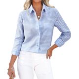 Camisa Social Xadrez De Siliteelon Feminina De Manga Comprida Com Botões
