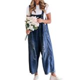 Macacão Geral Feminino Chouyatou, Babador Jeans, Azul Envelhecido