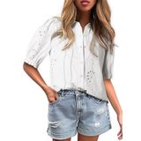 Blusa Feminina Dokotoo Com Decote Em V, Ilhós, Renda Branca