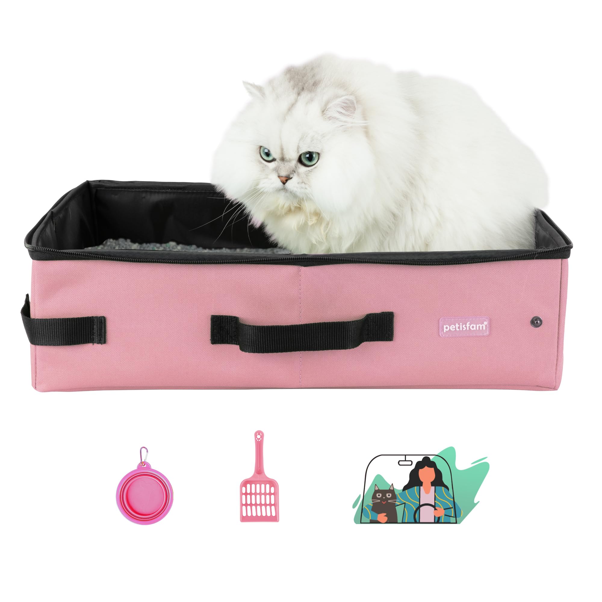 Caixa De Areia Portátil Para Viagens Para Gatos Petisfam Com Tampa Com Zíper Rosa
