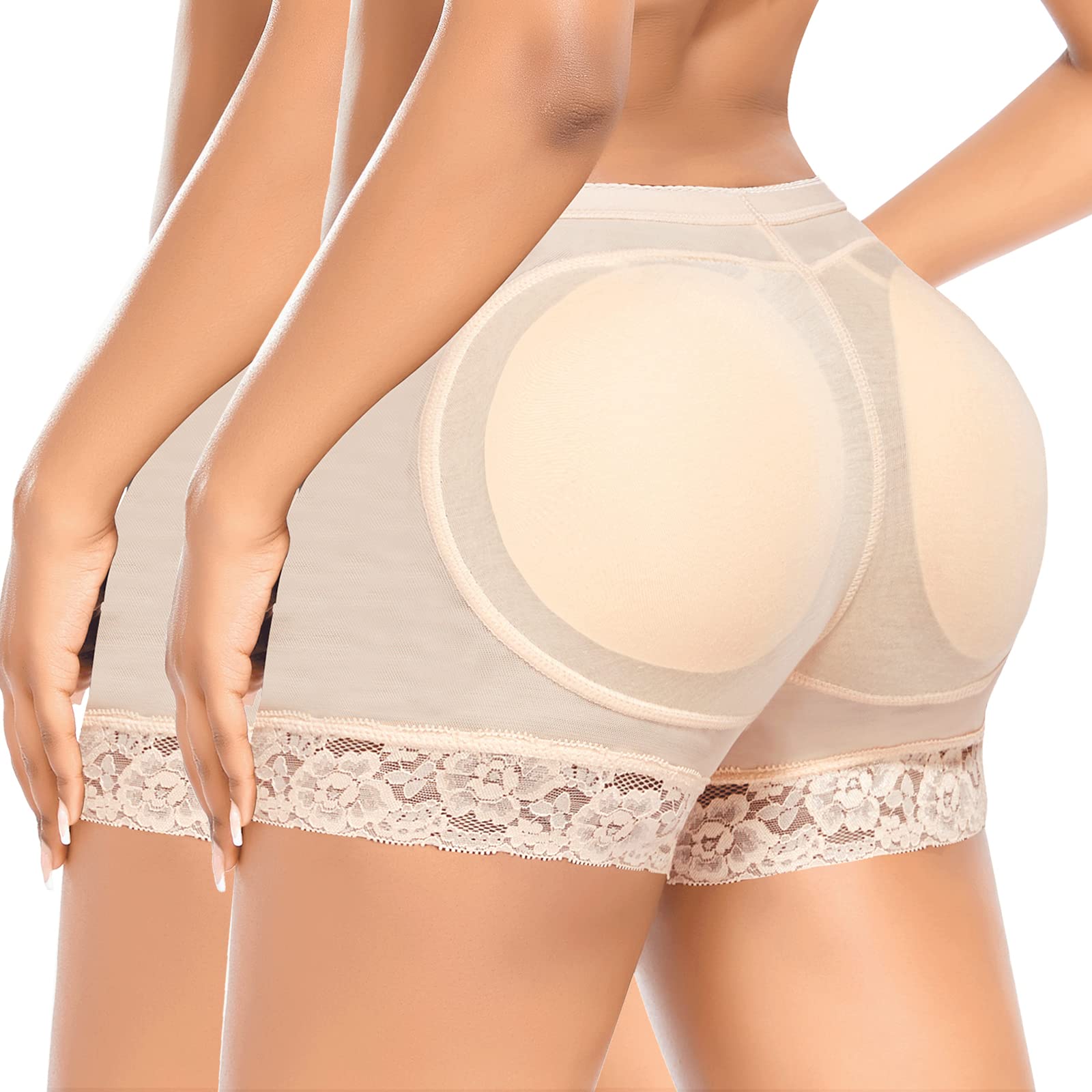 Roupa Íntima Acolchoada Derca Butt Lifter Booty Pads Femininas Bege, Pacote Com 2