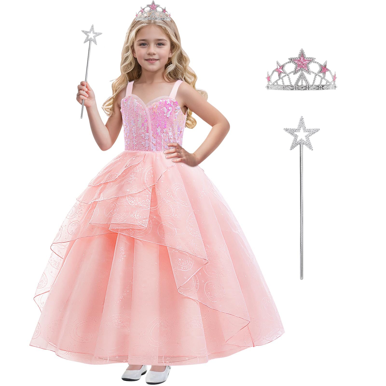 Fantasia Btonai Kids Pink Witch Para Meninas Com Coroa E Varinha