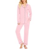 Conjunto De Pijamas Swomog Feminino De Manga Comprida Com Botões Rosa A