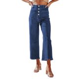 Jeans Sidefeel Zimbaplatinum, Perna Larga, Cintura Alta, Azul, Feminino