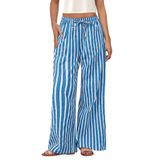 Calças De Pijama Femininas Prettygarden, Pernas Largas, Listradas, Cinza, Azul