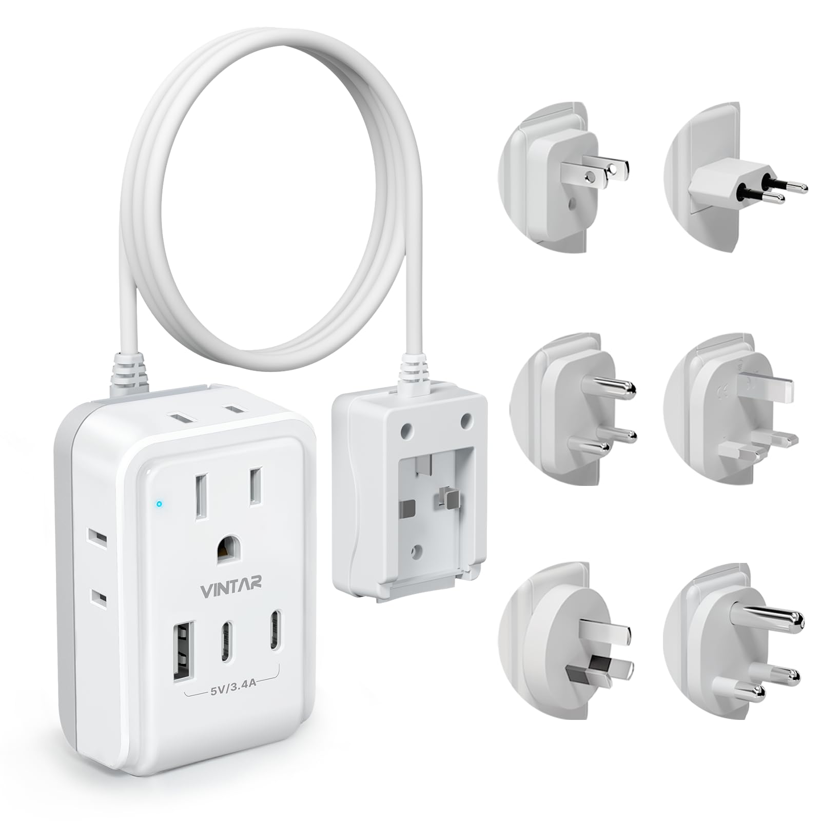 Adaptador De Viagem Vintar Universal Com 4 Tomadas Ac E 3 Usb