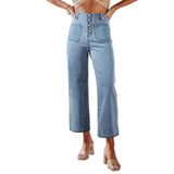Jeans Sidefeel Zimbaplatinum, Cintura Alta, Perna Larga, Azul, Azul, Feminino