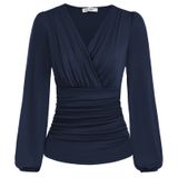 Blusa Feminina Grace Karin De Manga Comprida Com Decote Em V Azul Marinho L