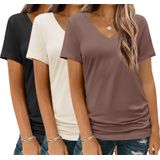 Camisetas Hotouch De Manga Curta Com Decote Em V De Verão Para Mulheres, Pacote Com 3