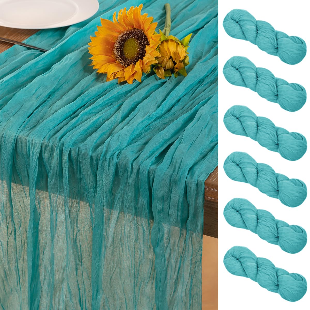 Pano De Algodão Table Runner Dezerlor Verde-azulado De 120 Cm, Pacote Com 6