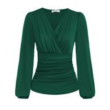 Blusas Elegantes Femininas Grace Karin De Manga Comprida Verde Escuro Xl