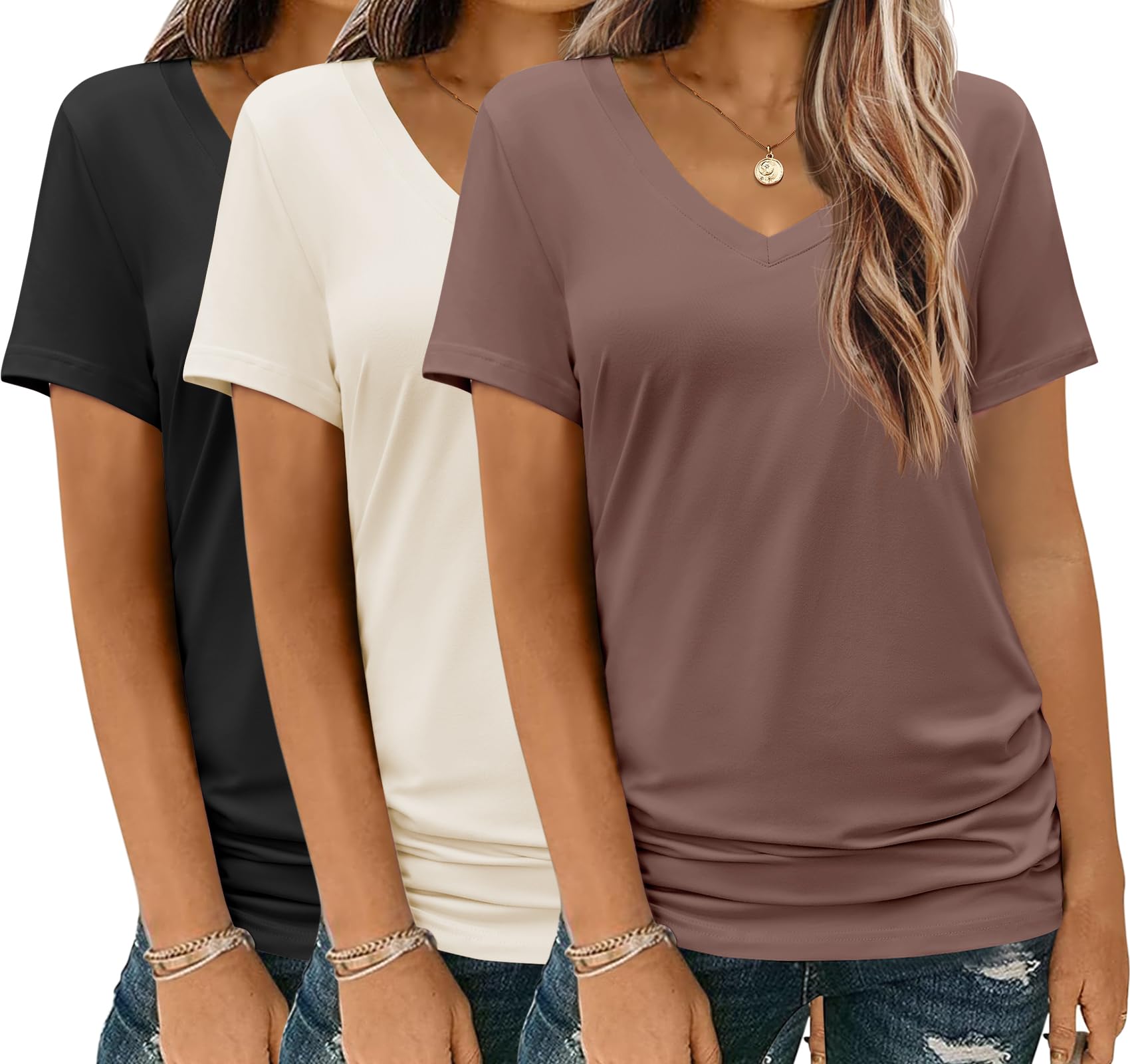 Camiseta Hotouch Camisetas Básicas Para Mulheres De Manga Curta Com Decote Em V