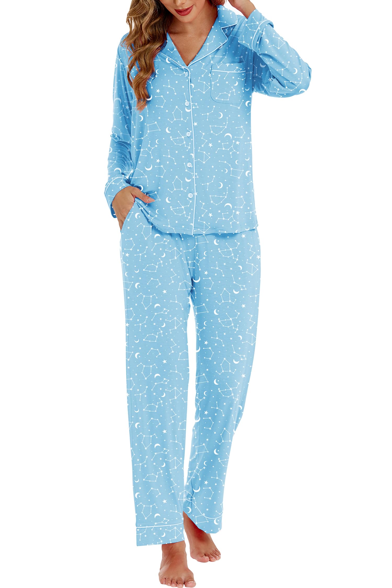 Conjunto De Pijamas Lubot Femininos De Viscose De Bambu, 2 Peças, Star Moon