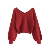 Suéter Feminino Zaful Com Decote Em V, Manga Comprida, Vermelho, Tamanho S