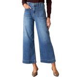 Jeans Cortados Allimy Women, Cintura Alta, Perna Larga, Azul, Tamanho 10