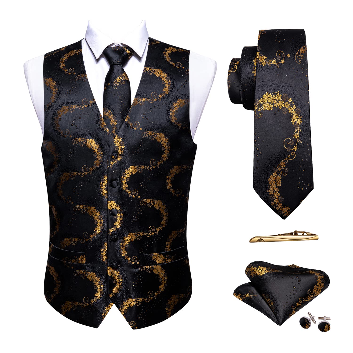 Suit Vest Barry.wang Gold Flower Silk Jacquard Para Homens