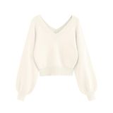 Suéter Feminino Zaful Cortado Com Decote Em V, Manga Comprida, Branco, Gg