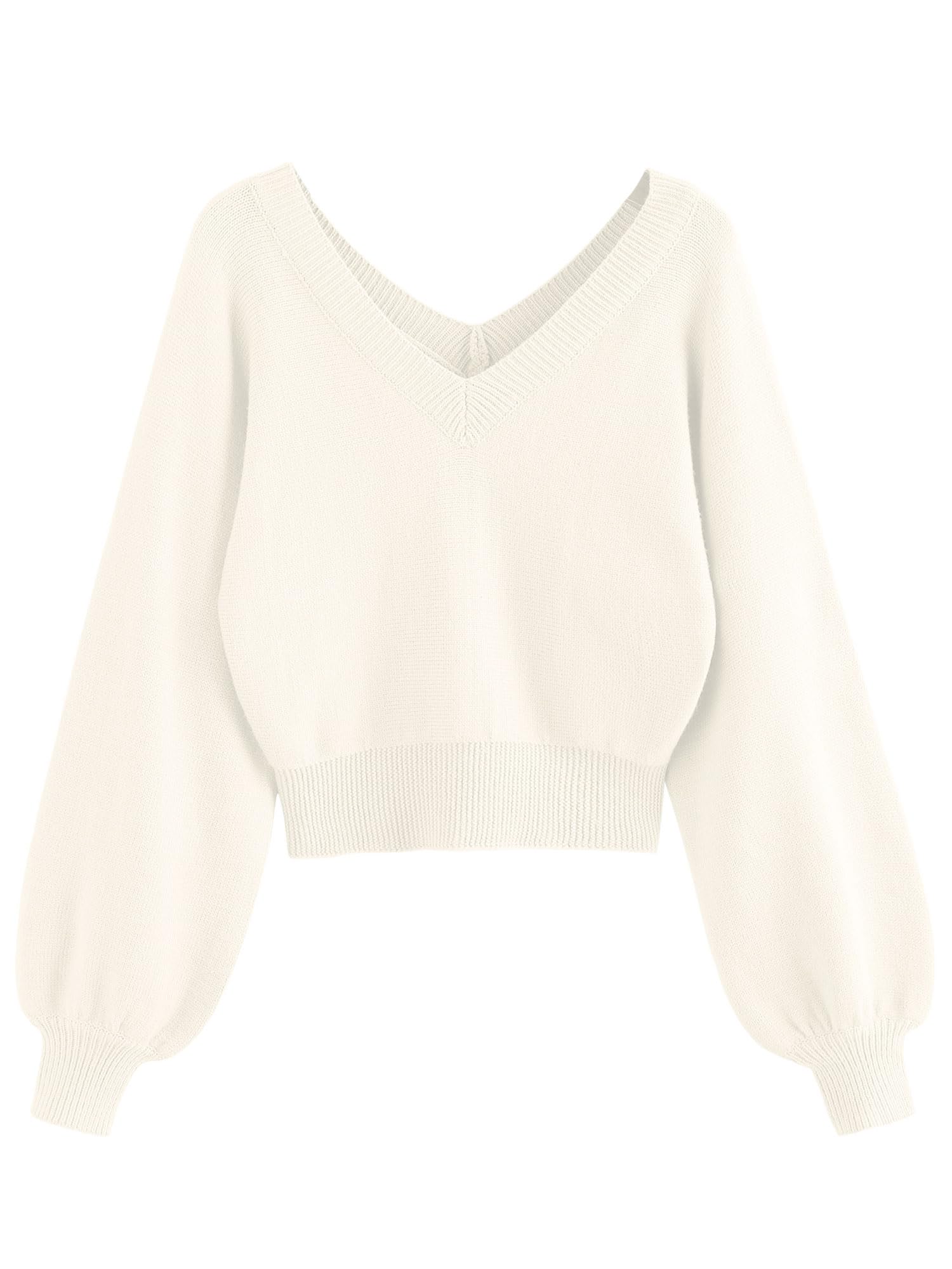 Suéter Feminino Zaful Cortado Com Decote Em V, Manga Comprida, Branco, Gg