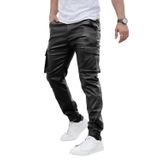 Calças Cargo Gingtto Slim Fit De Couro Para Homens Pretas