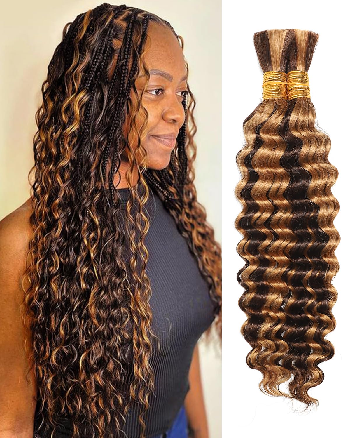 Human Braiding Hair Flagship, 16 Polegadas, 2 Pacotes, Deep Wave